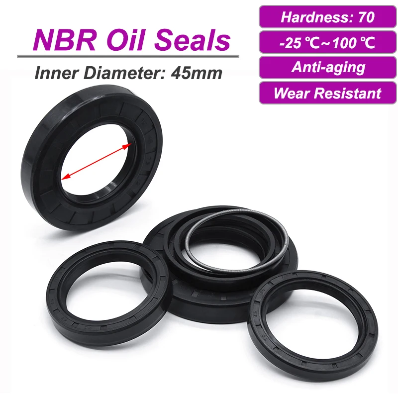 1Pcs NBR Framework Oil Seal ID 45mm TC-45*55/56/58/60/65/68/70/72/75/80/85/90/100*5/7/8/10/12mm Nitrile Rubber Shaft Gasket