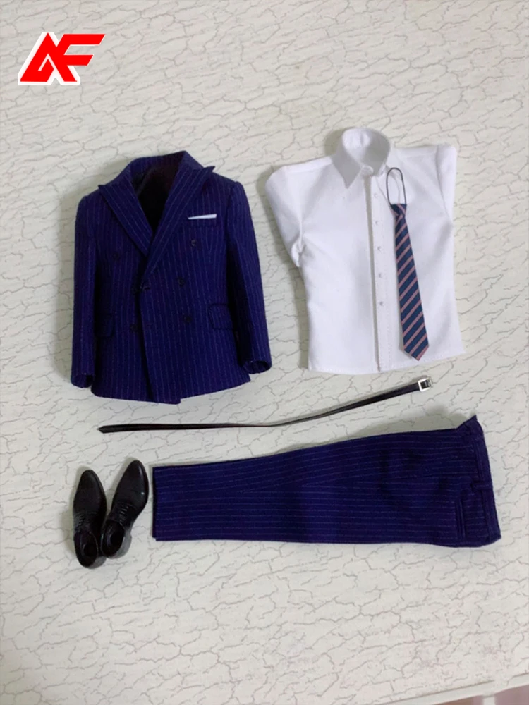 1/6 Scale Male Blue Striped Suit Formal Office Clothing Fit For 12'' AT020 AT027 M34 M35 Strong Action Figure Body Dolls