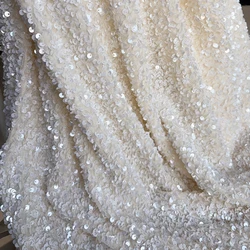 Encrypted Ivory Elastic Velvet Sequin Fabric for Formal Dress Backdrop Dance Wear Costumes Dresses Decoration DIY Material