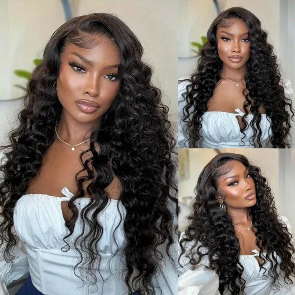 Lockere, tiefe Wellenbündel mit Verschluss, Echthaar, 18, 20, 22 + 40,6 cm, vorgezupft, mit Babyhaar, 100 % unverarbeitetes Echthaar, freier Teil