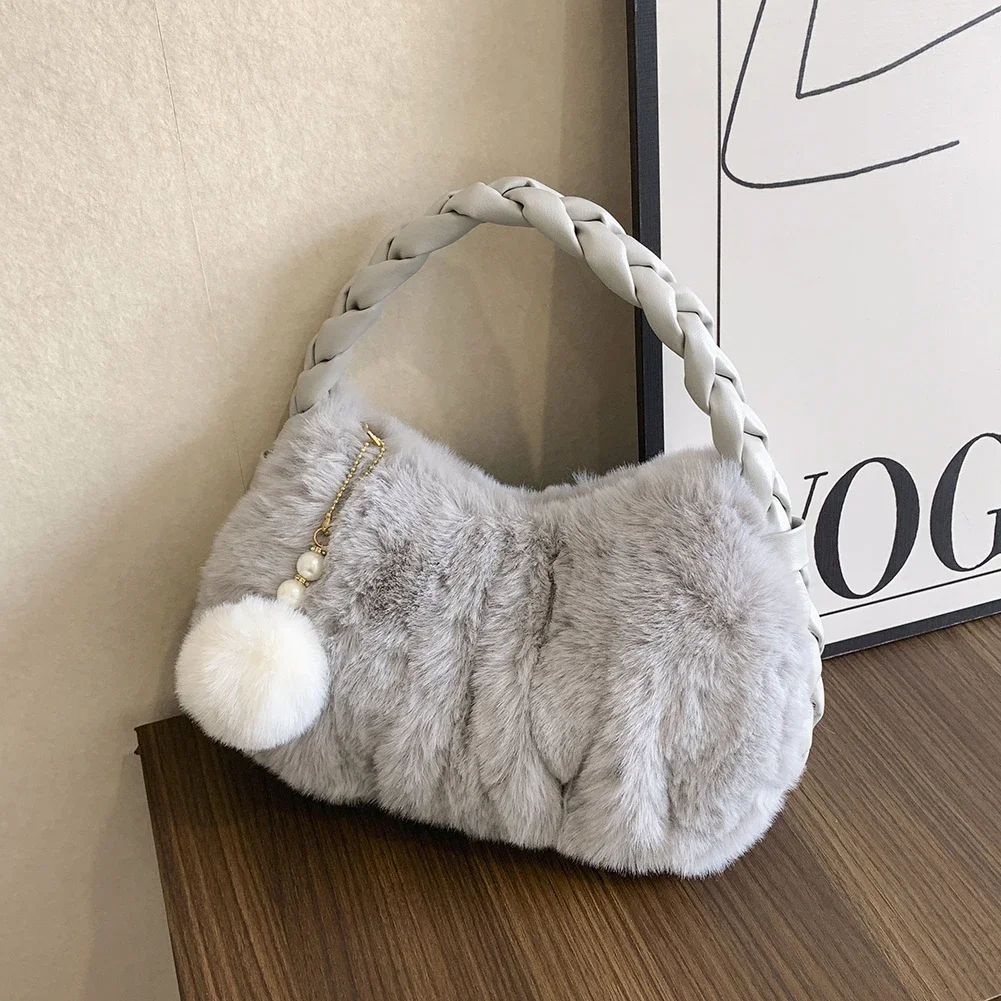 Autumn Winter Bag for Women Plush Handbags Fur Clutch Bag Purse Fluffy Shoulder Bag Luxury Designer Furry Hobos Top Handle Bag