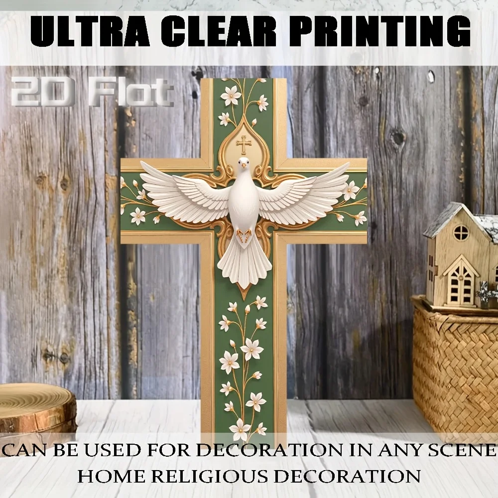 Vintage-style Wooden Wall-mounted Cross Featuring 2D Design with White Doves and Floral Decor Perfect for Home and Church Decor view 4