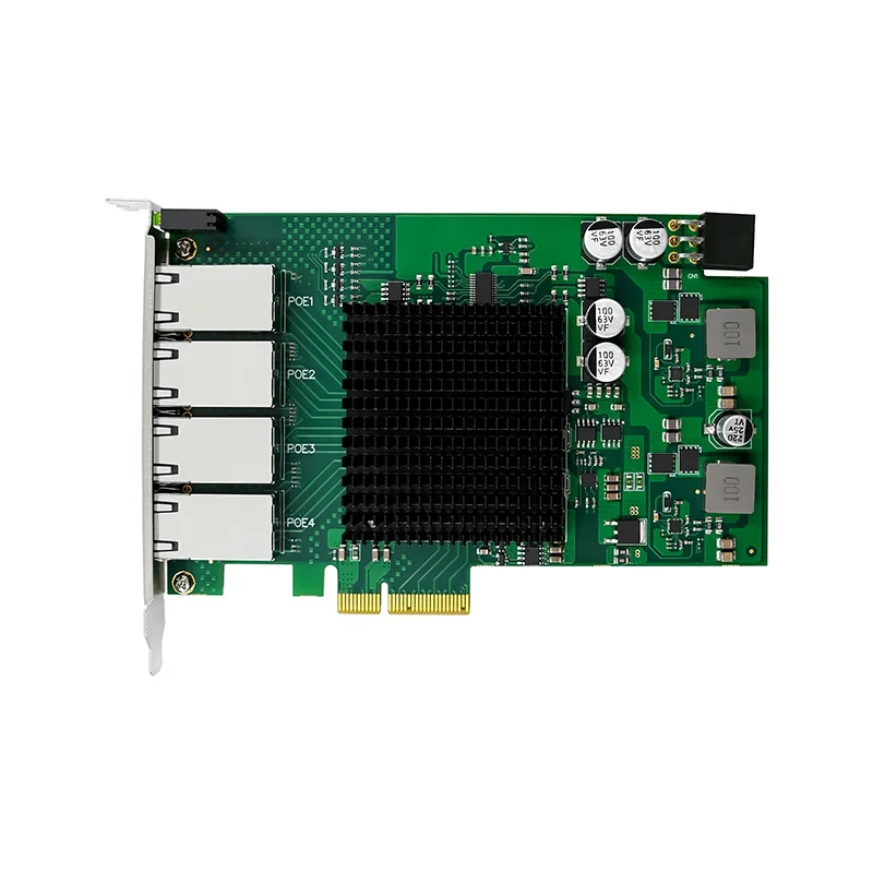 Quad Port 1GbE RJ45 PoE Network Card Based on Intel I350AM4 Chip, 4-Port Gigabit PCIe x4 NIC 802.3af/at 30W for Surveillance
