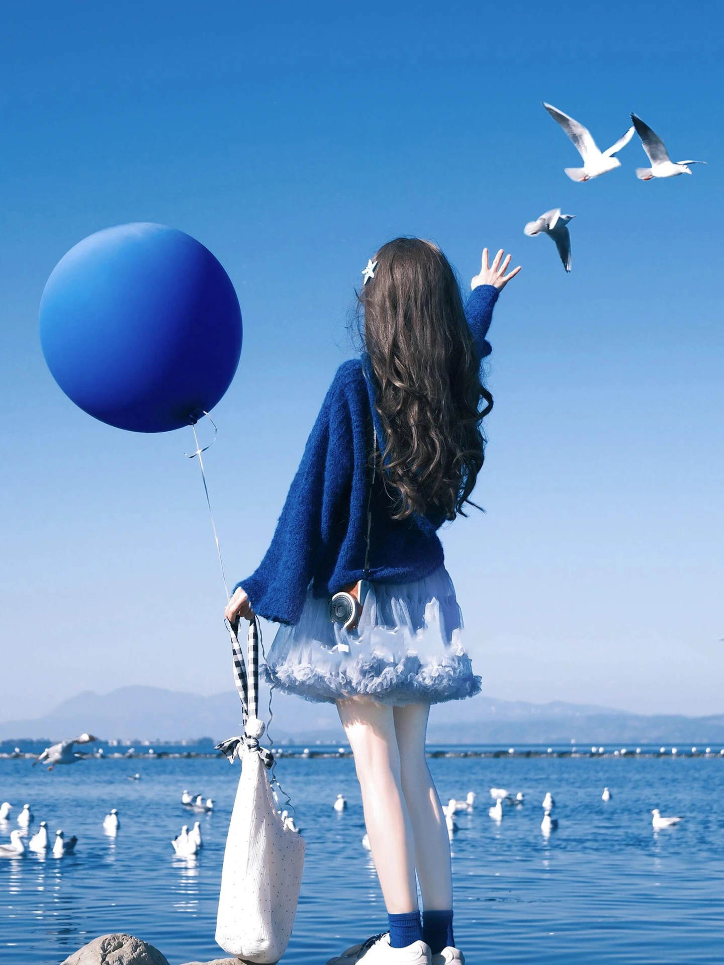 

Romantic Blue Two-Piece Set Women's Fashionable Sweater And Skirt Ensemble Early Autumn New Style Youthful Skirt