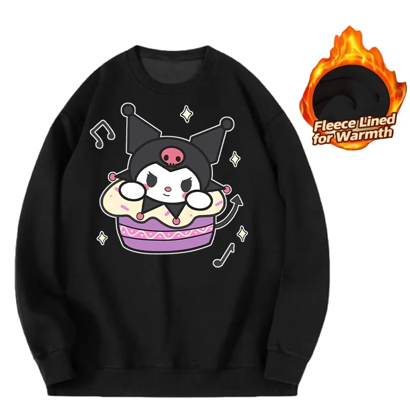 

Sanrio Series Printed Crew Neck Long-Sleeve Top, Cute and Warm Fleece-Lined Crew Neck Long-Sleeve T-Shirt, 100% Cotton