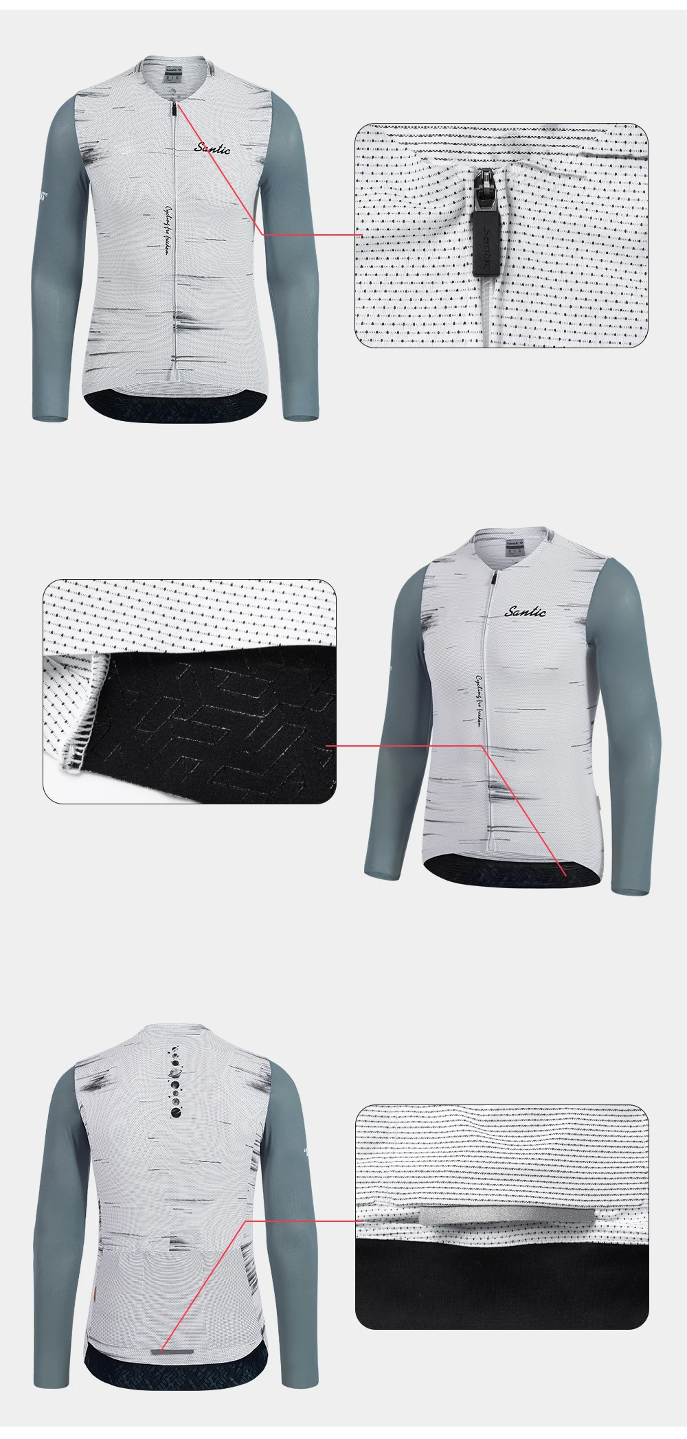 Santic Herren-Radtrikot, Sommer, langärmelig, UV-Schutz, Fahrradbekleidung, Outdoor, schnell trocknend, MTB, Straßenreiten, Fahrradtrikot, Tops – Detail 12