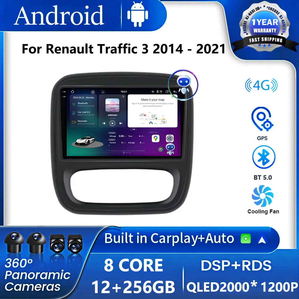 

Автомобильный аудиосистема Android OS, интеллектуальный для Renault Traffic 3 2014-2021 Opel Vivaro B 2014-2018, мультимедийный видеоплеер, навигация