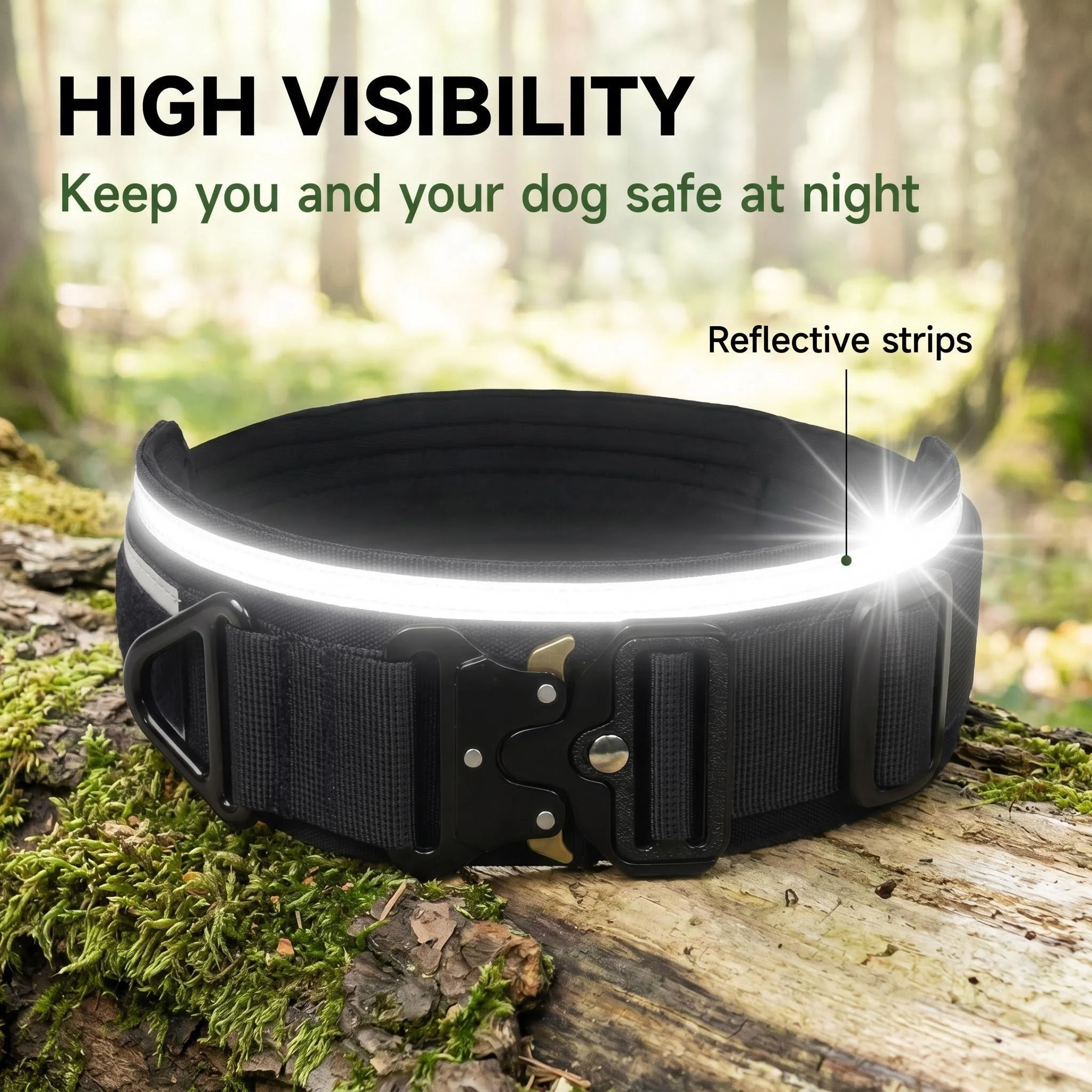 Reflective Tactical Dog Collar, Heavy Duty Nylon Adjustable with Quick Release Buckle for Small Medium Large Dogs view 3