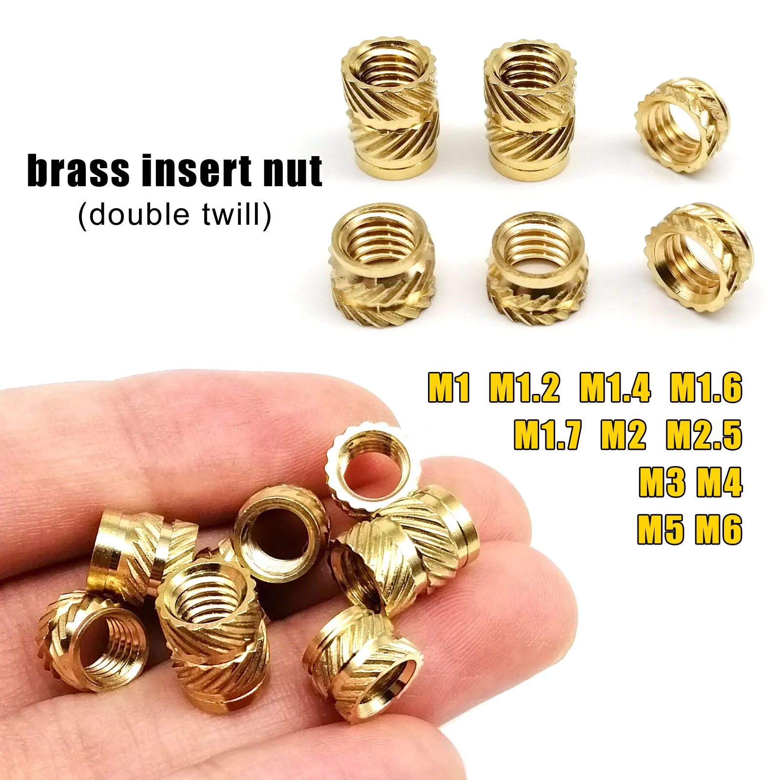 M1 M1.2 M1.4 M1.6 M1.7 M2 M2.5 M3 M4 M5 M6 Hot Melt Heat Injection Molding 3D Print Brass Copper Embed Insert Nut Knurled Thread