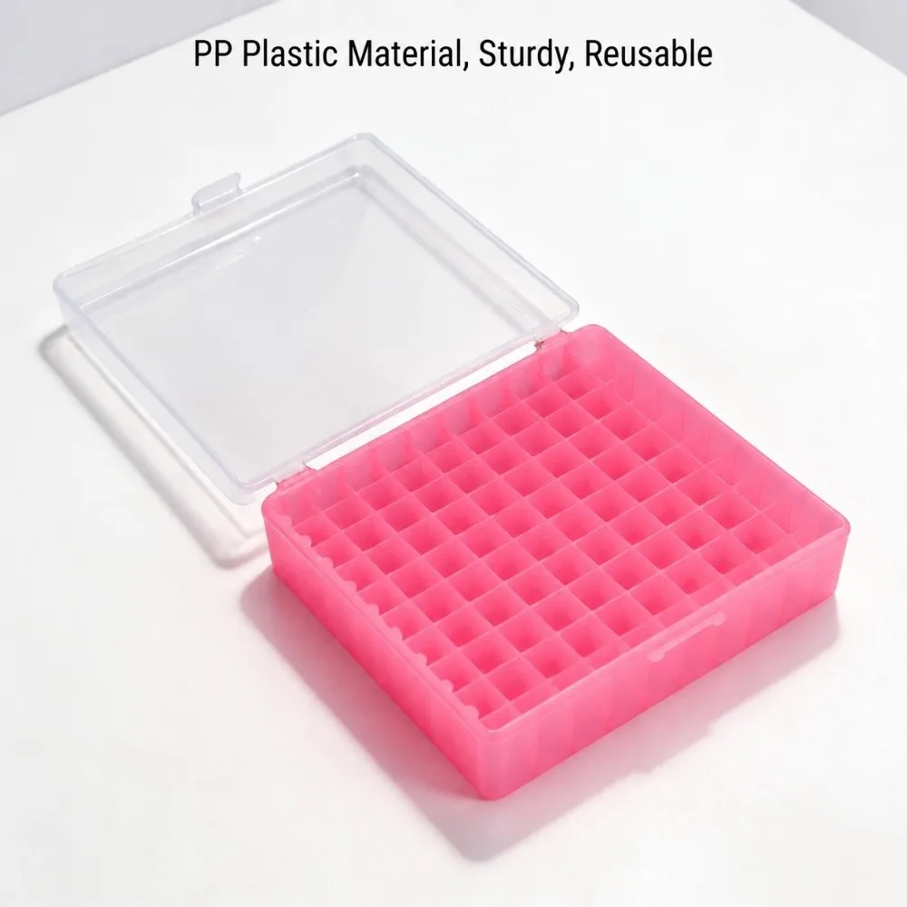 PP Plastic Cryovial Box For 1.8ml 2ml Tubes Square Shape Freezing Tube Storage Box Reusable 100 Holes Centrifuge Tube Holder
