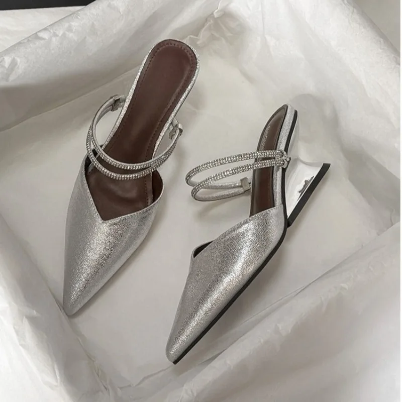 Absolute Beauty Slope Heel French Baotou Half Slippers Female Summer 2026 Pointed Temperament High Heels