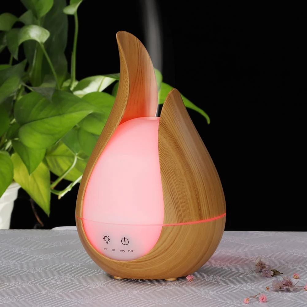 Air Humidifier 7 สี AROMA Essential Oil Diffuser ไม้น้ํามันหอมระเหย Cool Mist Maker Fogger (ไม้สีเข้ม) EU Plug