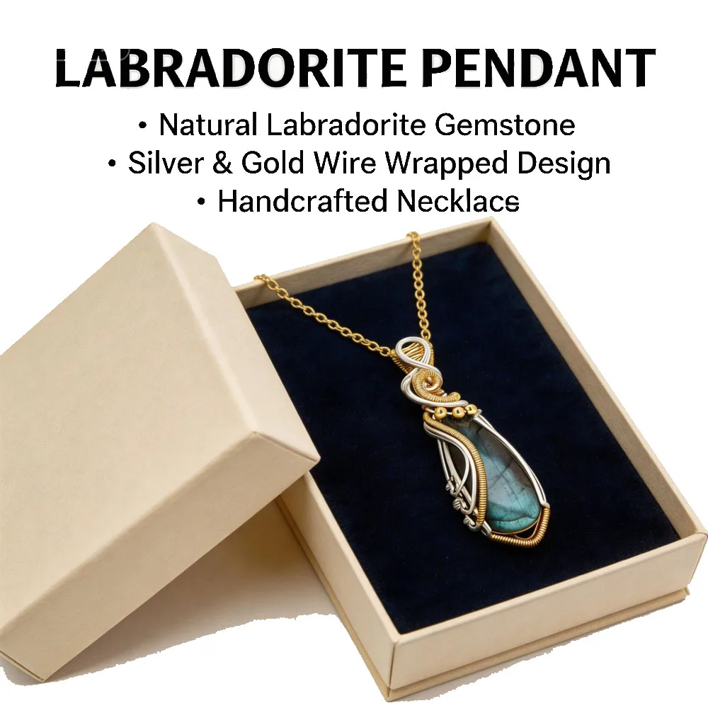 

Popular Women's Natural Gemstone Necklace Pendant White Moonlight Labrador Handmade Copper Stainless Steel Necklace
