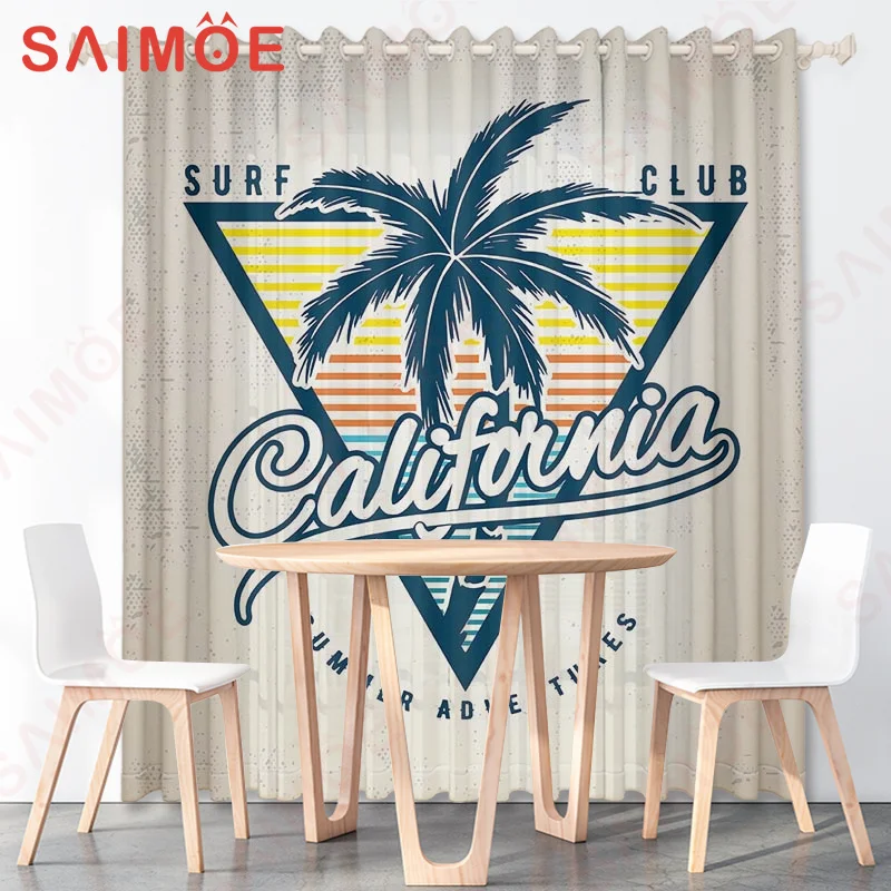 European American Forest Outdoor Resort Curtain Sea Coconut Tree Beach Custom Thin Polyester Fabric Office Background Decoration