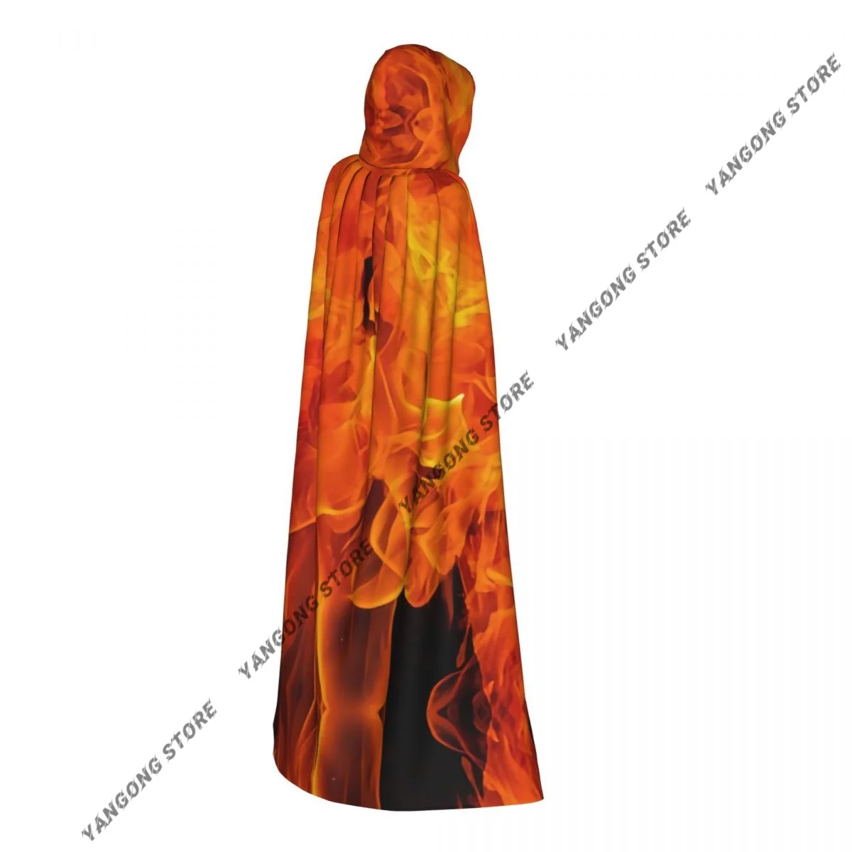 Blazes Of Fire Hooded Cloak Coat Halloween Cosplay Costume Vampire Devil Wizard Cape Gown Party