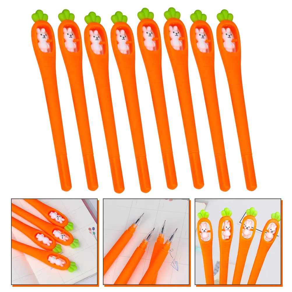 

8Pcs Cartoon Carrot Shaped Gel Ink Pens Black Ink Writing Pens for Students Daily Use Crafting Doodling Scrapbooking Stationery