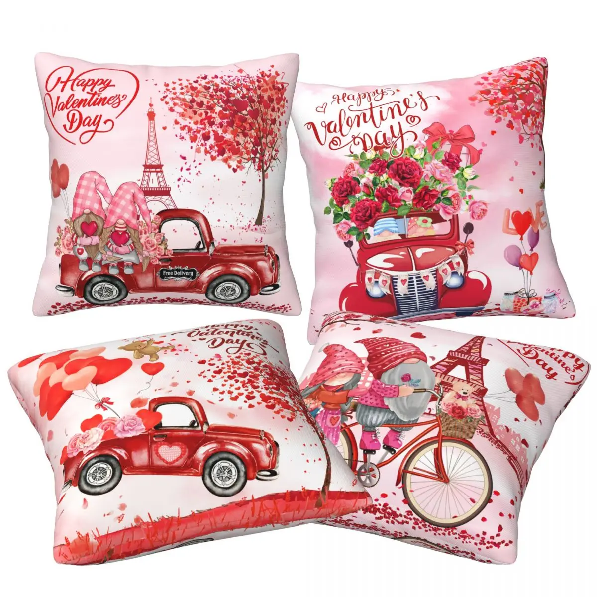 Conjunto de fronhas para decoração de dia dos namorados com 4 fronhas rosa vermelhas para o dia dos namorados