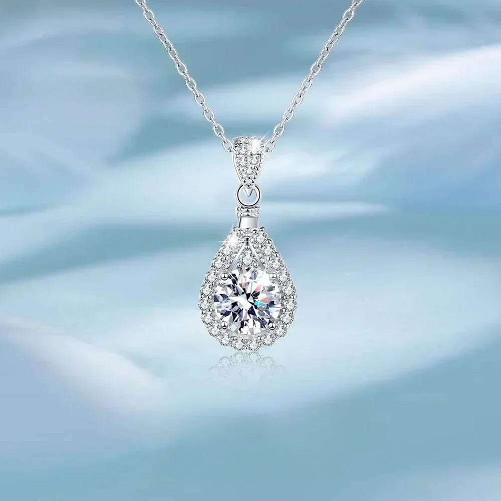 Droplet Shaped Diamond Pendant Platinum PT950 1Ct Real Moissanite Necklace Women Jewelry for Lady Girlfriend