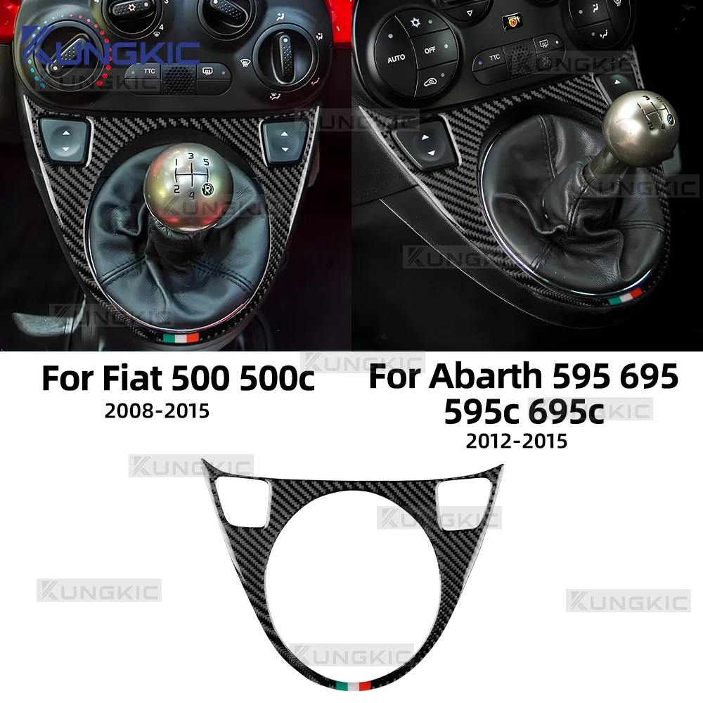 

Real Soft Carbon Fiber For Abarth 595/695/595C/695C 2012 2013-2015/Fiat 500 2008-2015 AT MT Car Gear Shift Sticker Tricolor Trim