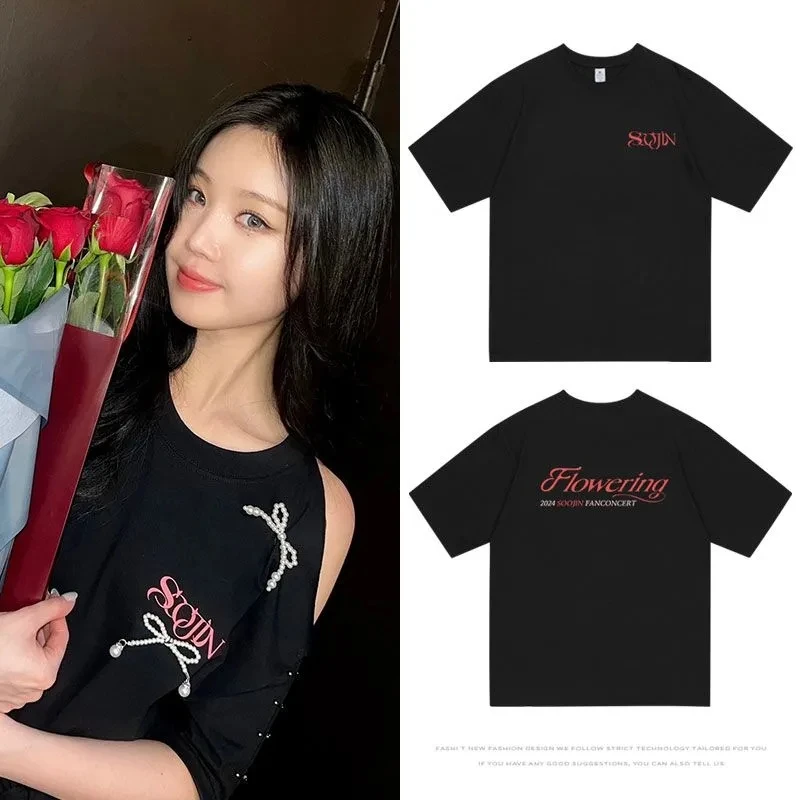 Kpop 2024 SOOJIN Flowering O Neck Tops T Shirt Wednesday Tee Funny Casual Print Fashion T-Shirt Clothes