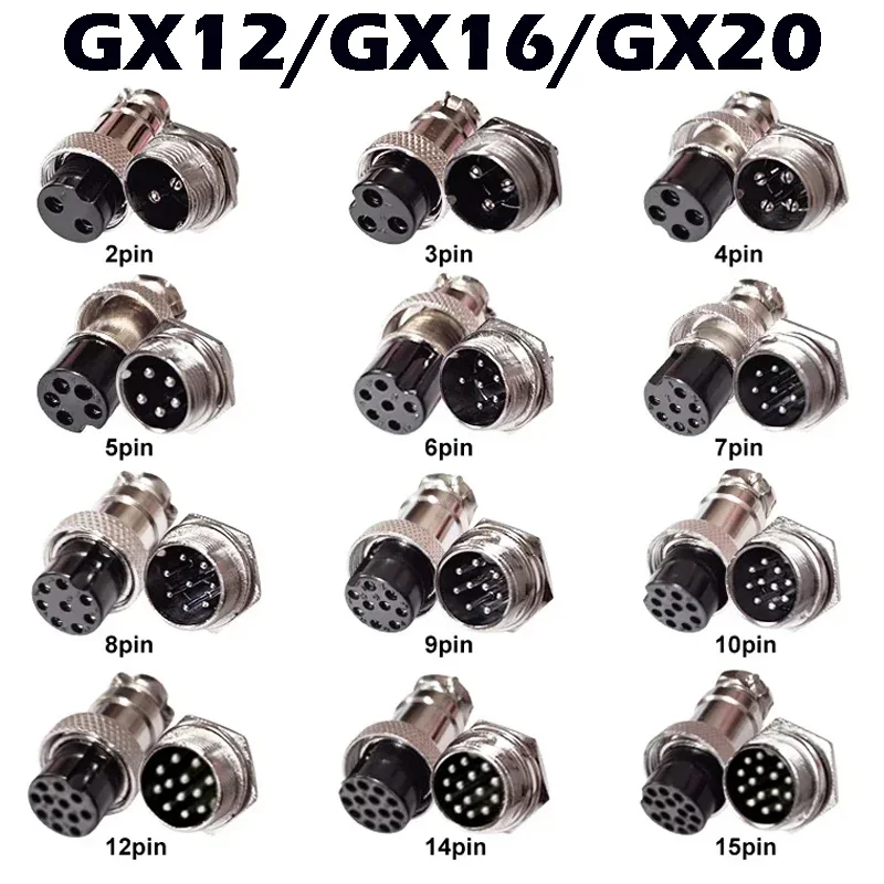 

5/10/100Sets GX12 GX16 GX20 Aviation Connector 2 3 4 5 6 7 8 9 10 12 14 15 Pin Male Female Docking Cable Aviator Plug Socket