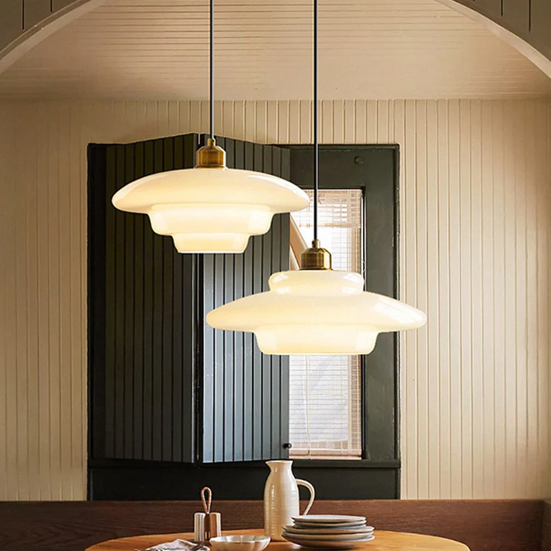 Imagem -02 - Modern Milk Glass Pendant Lights Nordic Dining Room Decor Cozinha Led Lâmpadas Penduradas Bar Restaurante Lâmpada Luminárias de Ilha