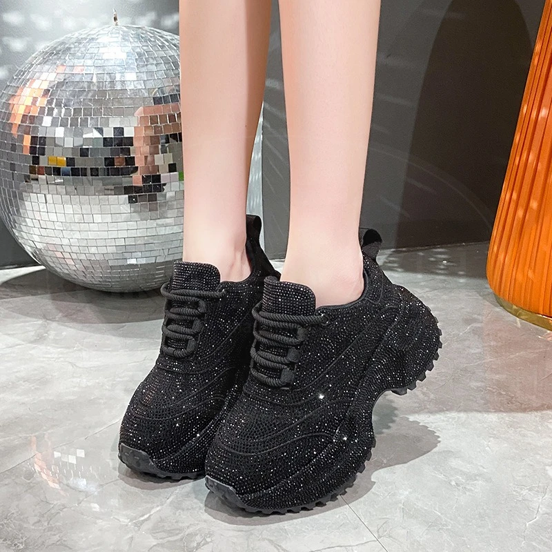 7CM Women's Shoes Exquisite Rhinestone Chunky Sneakers for Woman Comfort Casual Shoes Luxury Designer Shoes Zapatillas De Mujer view 4