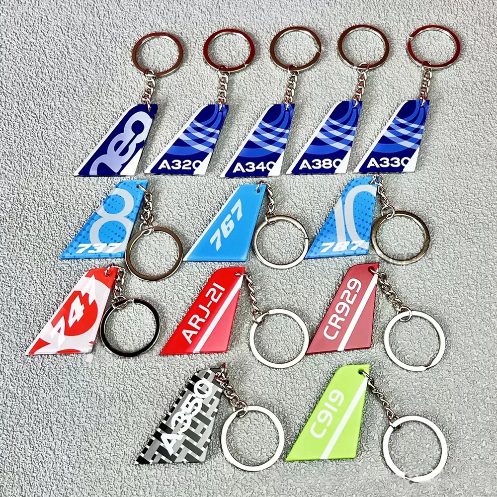 1 PC Wholesale Aviation Keychain Both Sides Print Acrylic Airline Pattern Vertical Tail Car Tag Key Accessories Backpack Pendant
