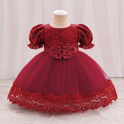 Toddler Girls Party Dress Princess Flower 1st Birthday Prom Gown Girl Short Sleeves Bow Birthday Weddings Summer Dresses Evening