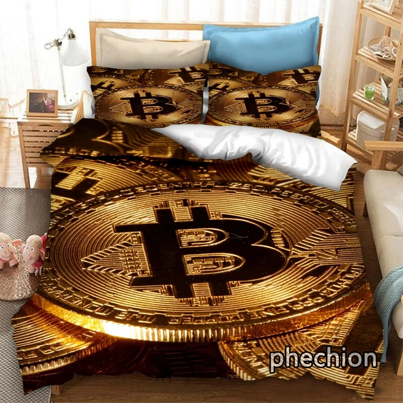 phechion Bitcoin 3D Print Bedding Set Duvet Covers Pillowcases One Piece Comforter Bedding Sets Bedclothes Bed K435