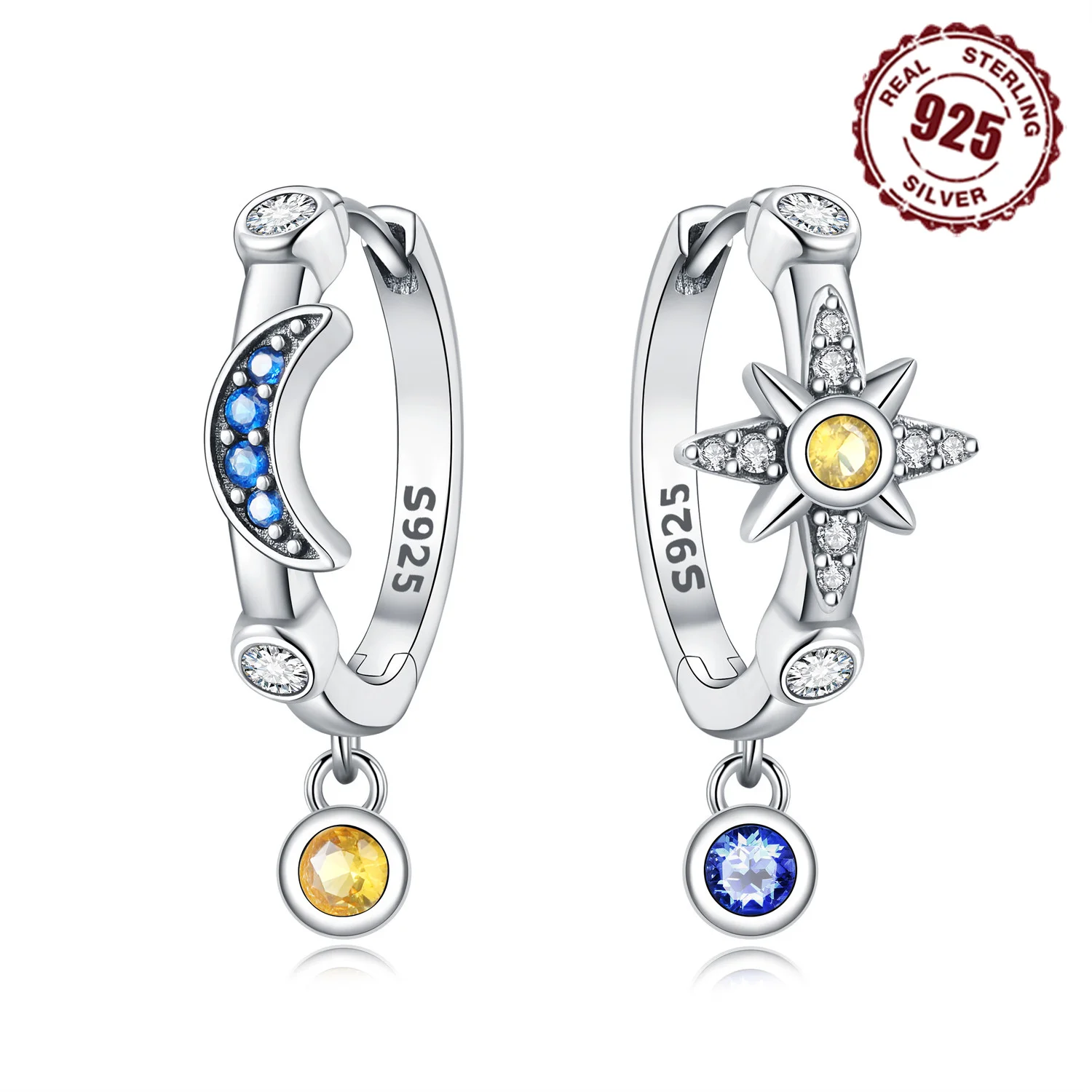 

925 Sterling Silver Mysterious Star Moon Earrings Jewelry Versatile Hoop Earrings For Women Jewelry Birthday Party Fine Gifts