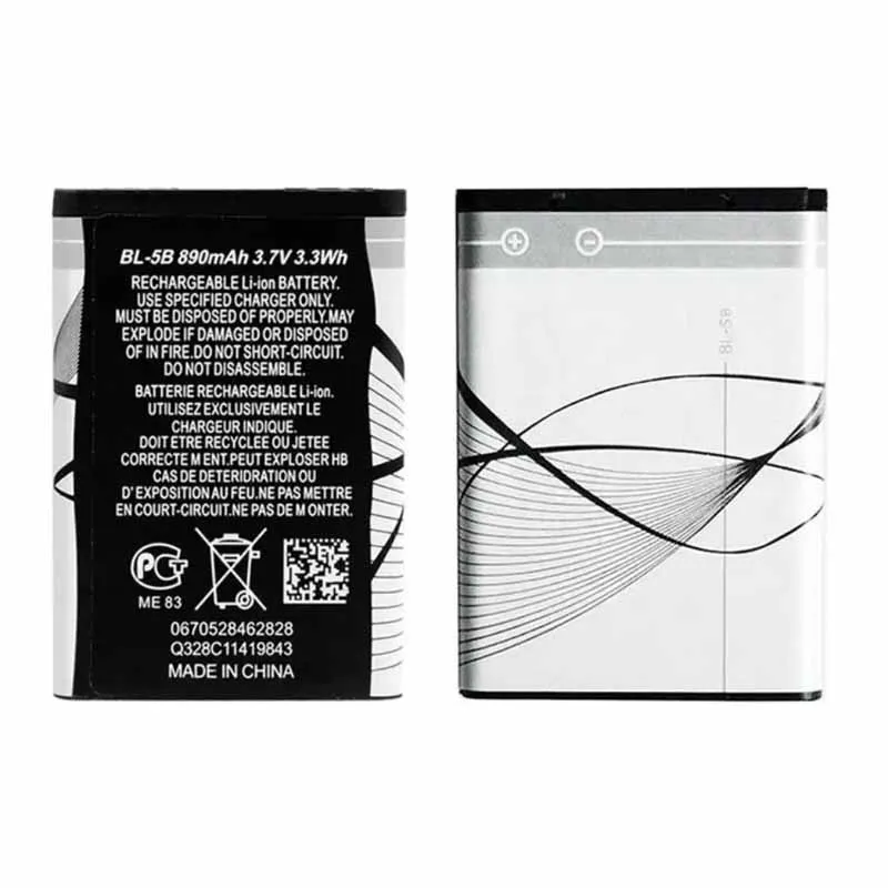 BL 5B Battery 890mAh 3.7V Lithium Batteries for Nokia 5300 5320 5500 N80 N90 7360 3230 5070 3220 6120c Mobile Phone Bl5b Cell