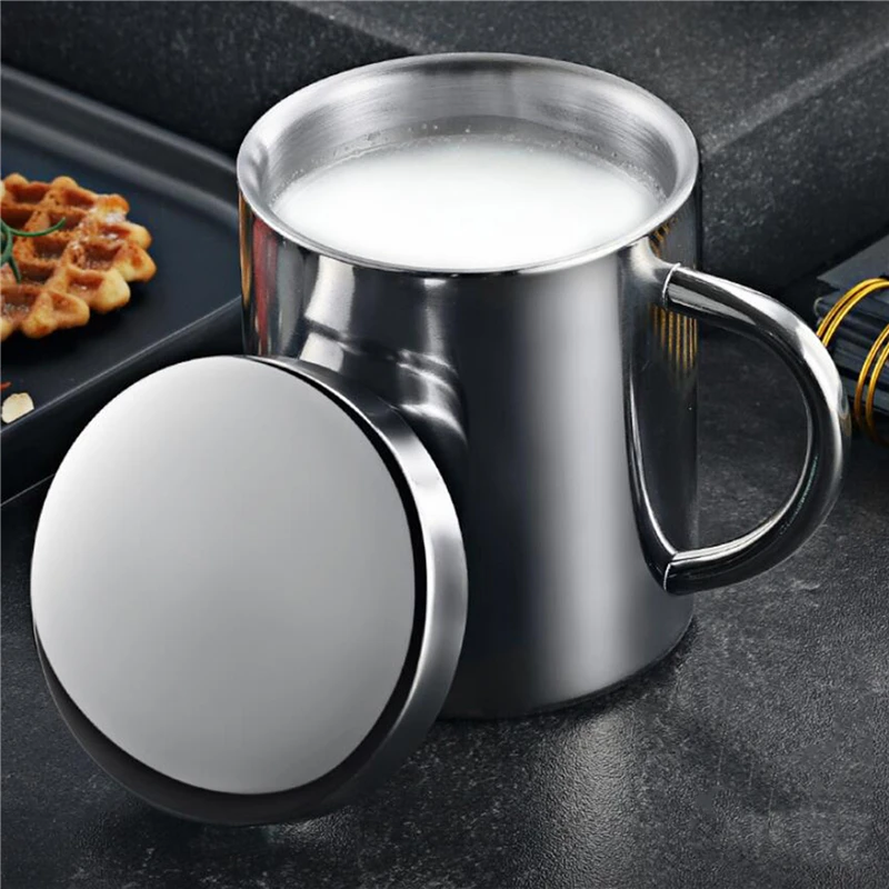 

Double Wall Stainless Steel Coffee Mug with lid Portable Cup Travel Tumbler Jug Milk Tea Cups Office Water Mugs
