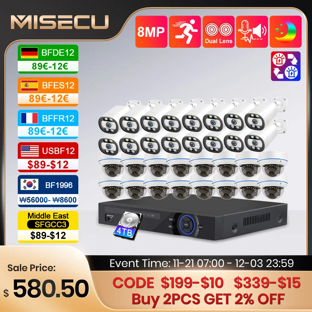 

MISECU 32CH 5MP Dome IP POE Security Protection Cameras System Outdoor Smart Home CCTV Record Surveillance Kit H.265 NVR P2P