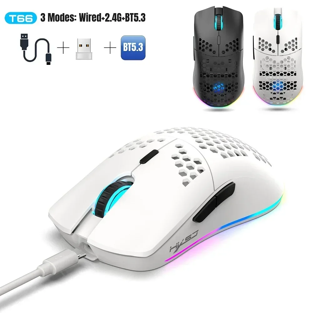 Y P 2.4G T66 three mode is suitable for notebook computers, programmable game wireless mouse, and can connect three devices