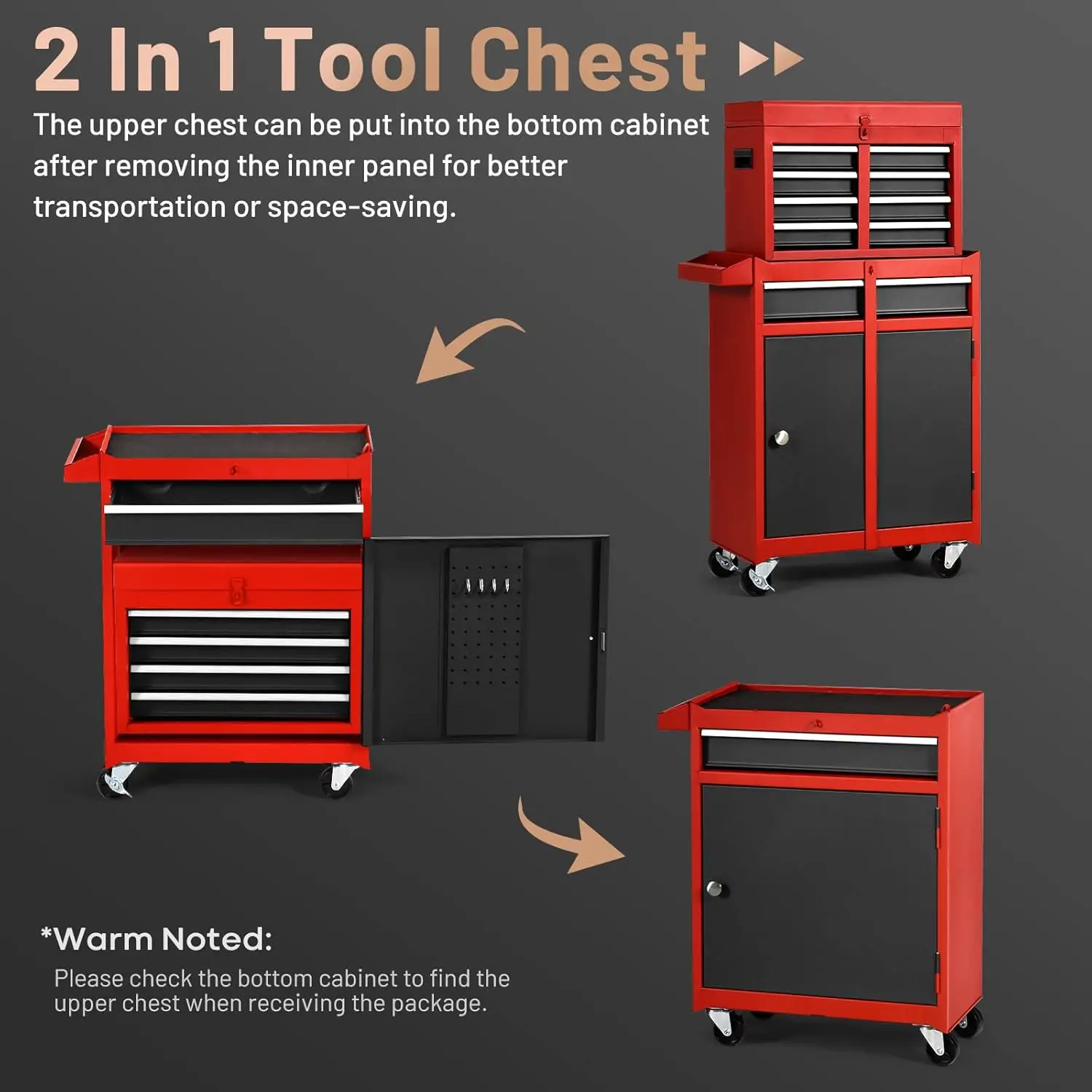 Rolling Tool Box Peito, 5 gavetas, Material de atualização, Heavy Duty Lockable Tool Box, Gabinete removível, Garagem e Oficina