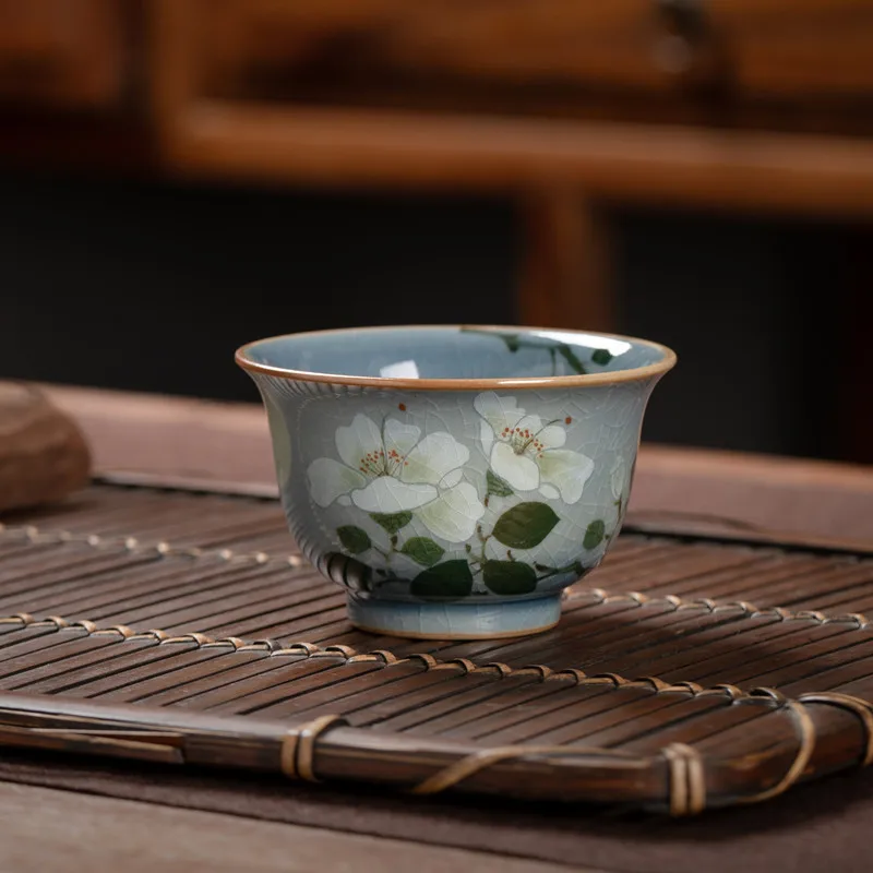 

Чайная чашка ручной росписи из старинной глины, винтажная, сине-белая, с узором «Лунный свет» и цветами, с двойной глазурью (внутренняя и внешняя)