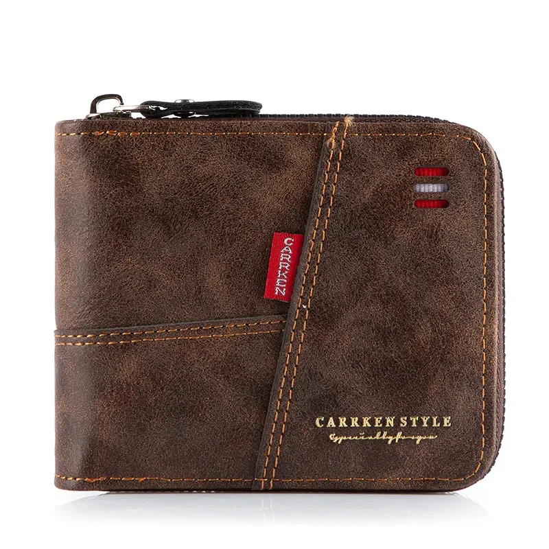 

new men's wallet short horizontal style fashion stitching three fold zipper pocket