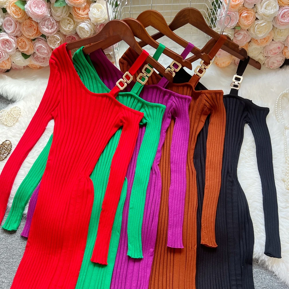 YuooMuoo シックなファッションセクシーなラップヒップスプリットニット秋ドレス女性スリム弾性巾着ボディコンロングドレスストリートレディ