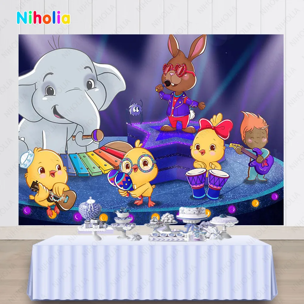 NIHOLIA  Canticos Photography Backdrop Kids Birthday Party Little Chicken Elephant Photo Background Vinyl Decoration Banner