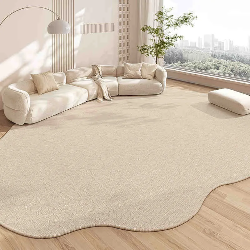 VIKAMA Irregular Shaped Area Carpet, Minimalist Beige Soft Non Slip Floor Mat Suitable For Living Room, Bedroom, Home Decoration