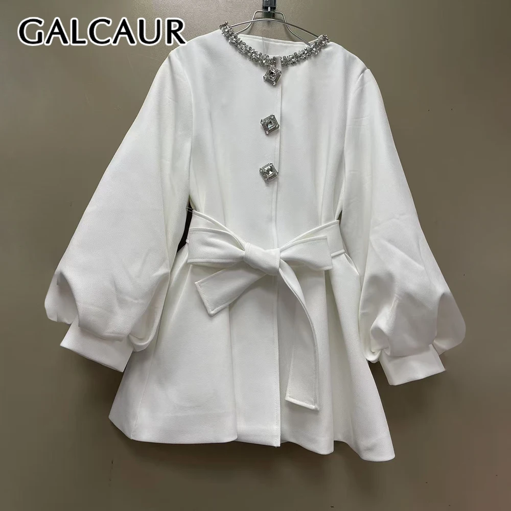 

GALCAUR Solid Spliced Bandage Dress Female O Neck Long Sleeve Patchwork Diamonds French Elegant Women's Dresses Autumn New Style
