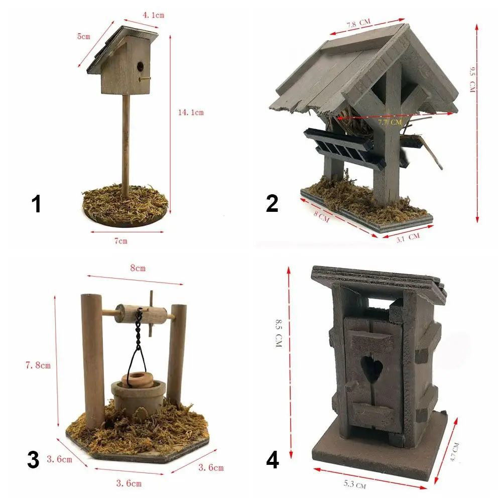 1/12 Scale Miniature Manger Figurine Dolls Accessories Scene Model Dollhouse Well Latrine Decoration Wood Simulation Birdhouse