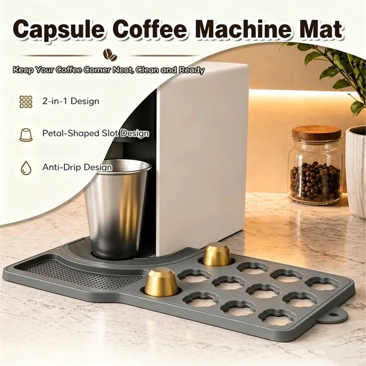 Coffee Maker Mat Coffee Capsule Holder Countertop Mat 12 Slots Coffee Station Mat for Use As A Coffee Station Mat