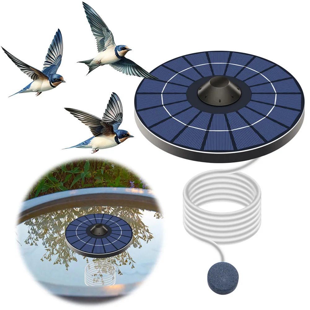 Solar Floating Pond Aerator Bubble Oxygenator with Air Hose and Bubble Stone Fish Tank Oxygenator Auto Off for Birdbath