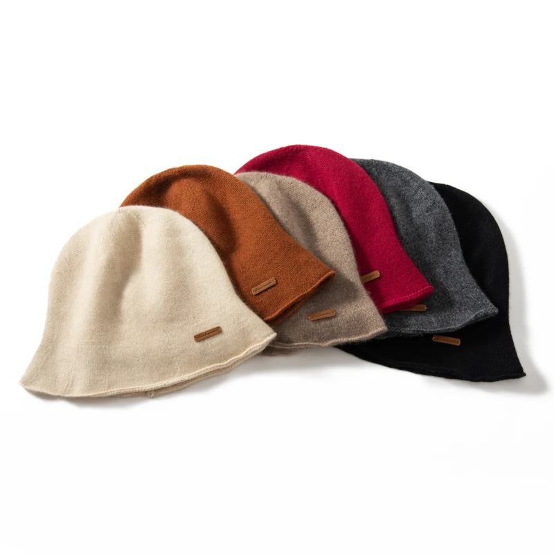 MERRILAMB Neue Kaschmir Eimer Hüte Herbst Winter Hohe Qualität Mode Im Freien Einfarbig Warme Kaschmir Gestrickte Kappe für Frauen – Detail 1