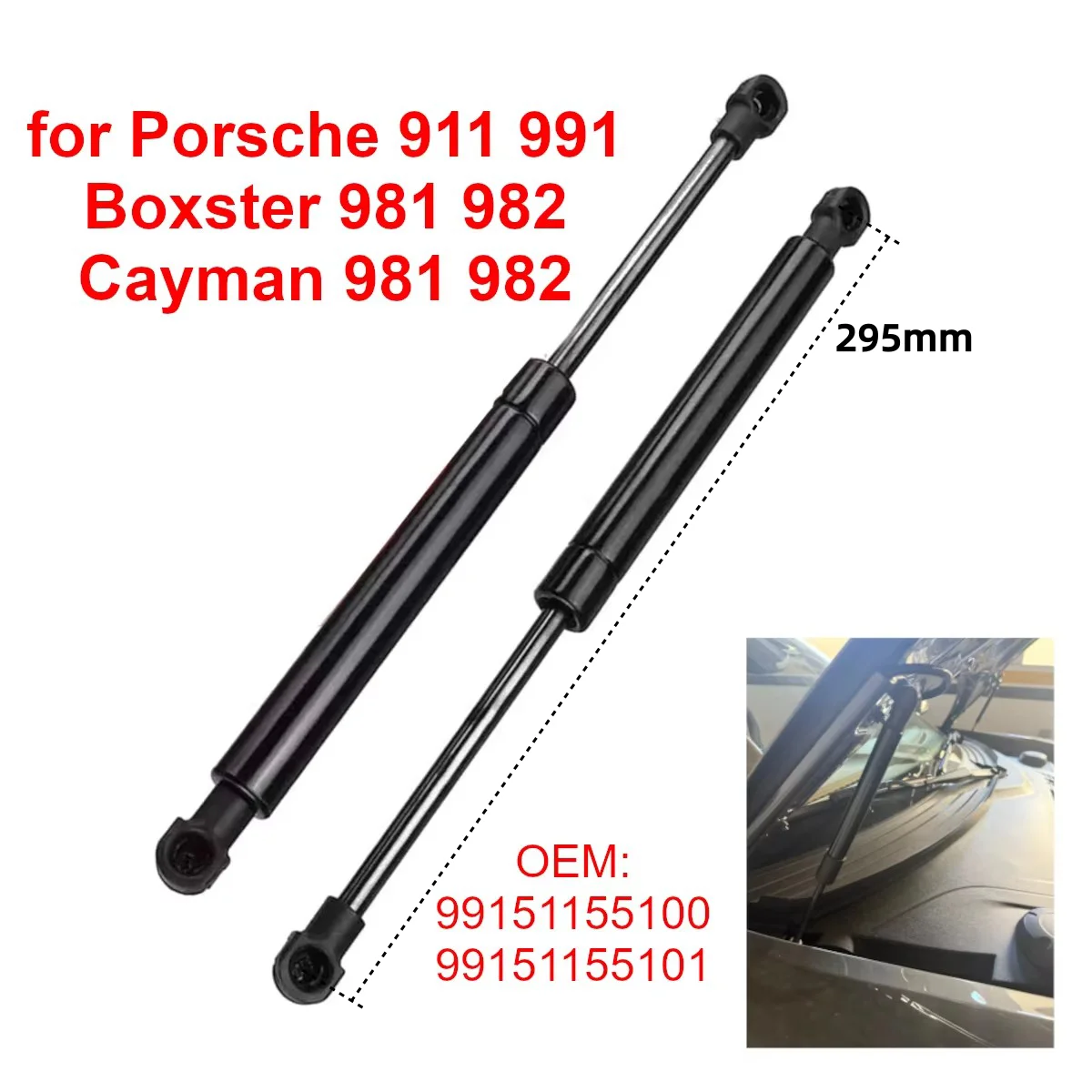 2Pcs 99151155100 Car Front Bonnet Engine Hood Gas Struts Lift Support Rods for Porsche 911 991 718 Boxster Cayman 981 982