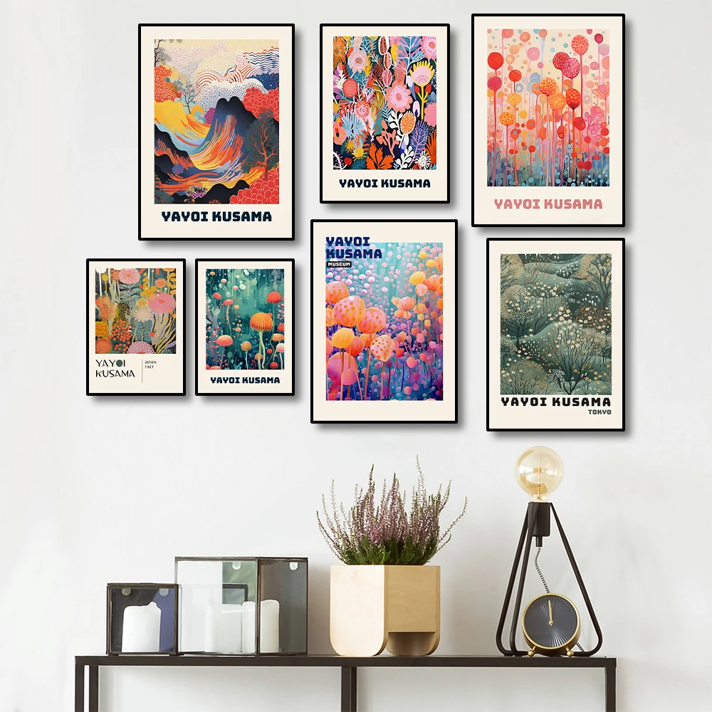 1PC Yayoi Kusama Infinite World Colorful Jellyfish Seaweed Poster Canvas Painting Japanese Wall Art Exhibition Prints Home De