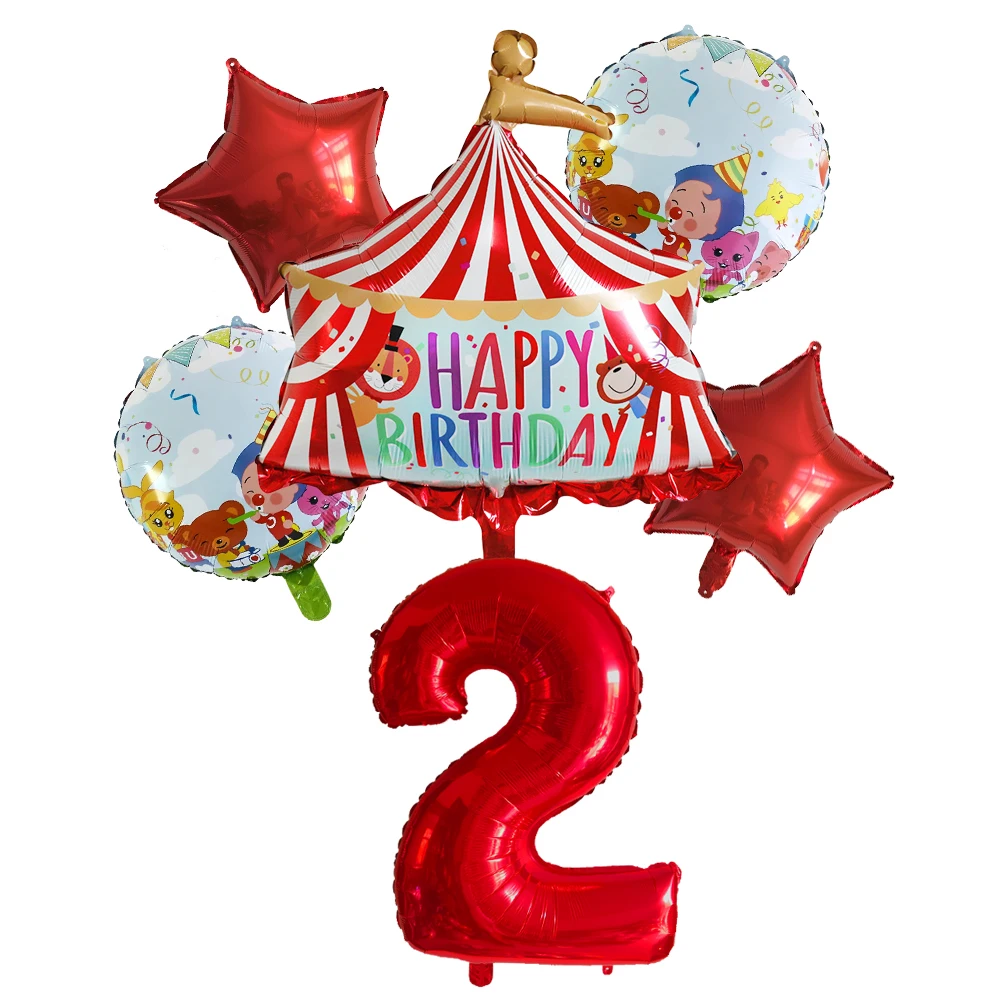 Red Circus Birthday Tent Balloons Set 30inch Foil Number Air Globos Animal Theme Party Children\'s Birthday Decorations Kids Toys