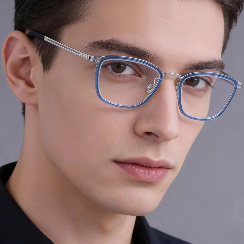 Retro Square Men Business Glasses Frame Titanium Acetace Brand Design Eyeglasses Women Thin Rim Eyewear Screwless Spectacles New